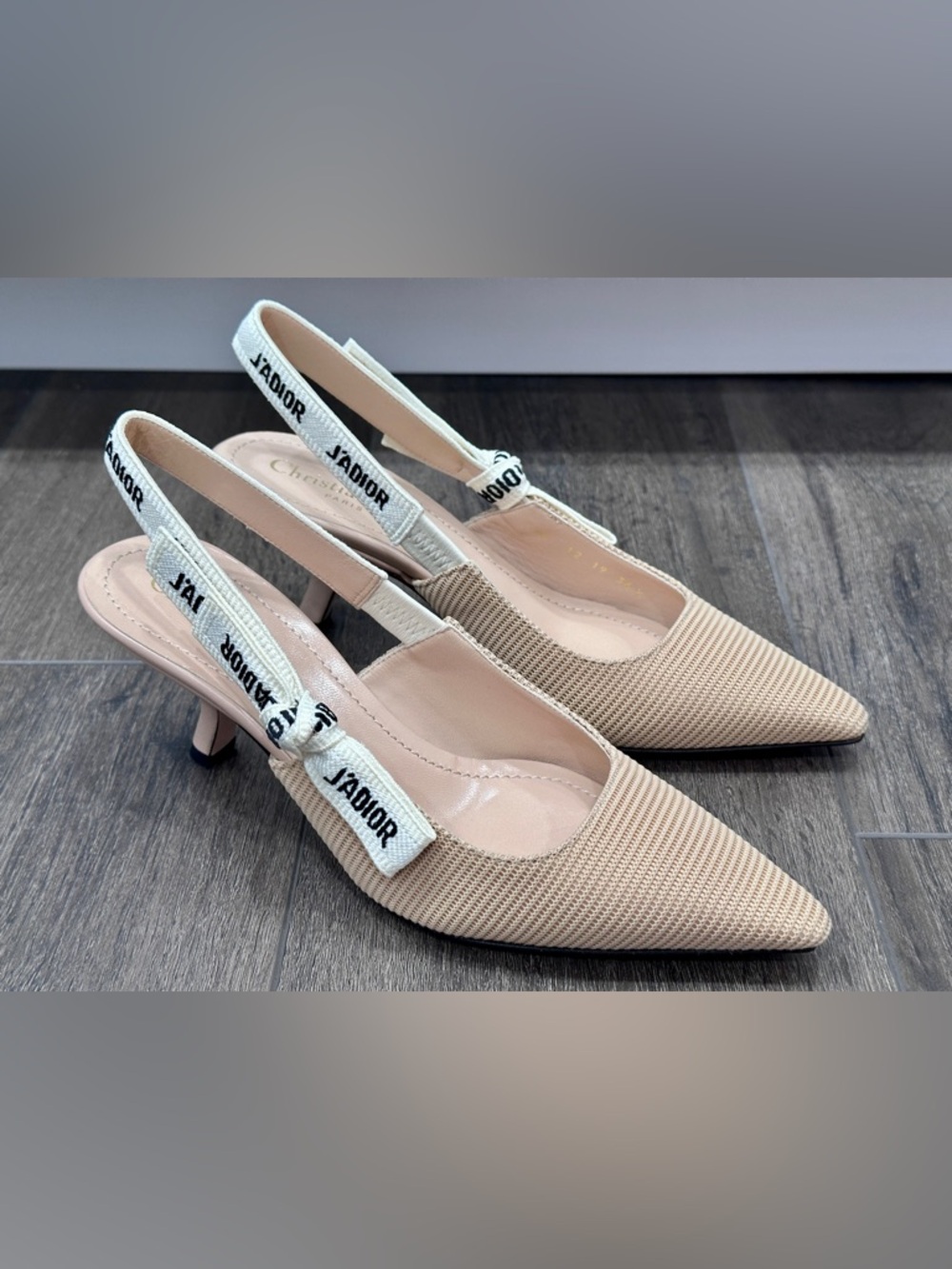 CHRISTIAN DIOR J'ADIOR FABRIC & RIBBON BEIGE KITTEN HEEL SHOES SLINGBACKS 36.5 - Picture 2 of 15